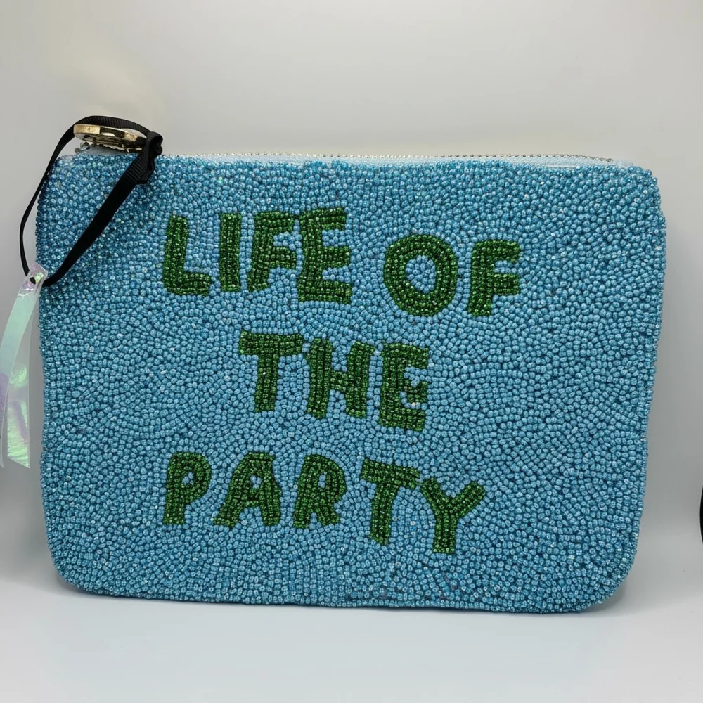Kate Spade Beaded Pouch Life of the Party Blue Wristlet Clutch NWT